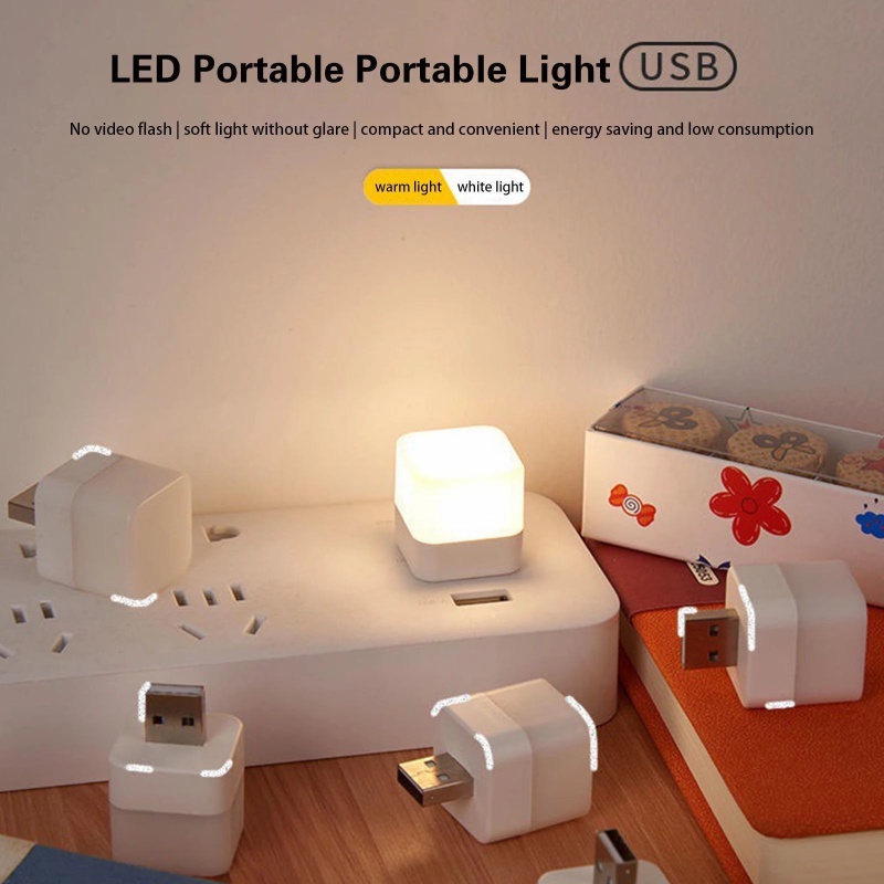 Lampu Malam LED Mini Portable Bentuk Kubus Tenaga USB Dengan Power Supply Untuk Darurat