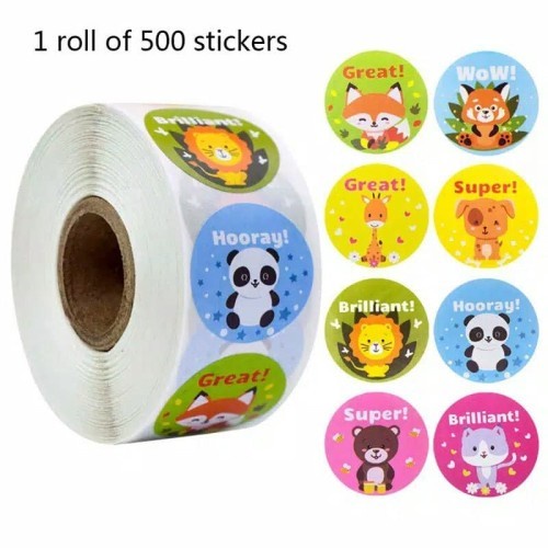 LT- 500 pcs Stiker Label Reward semangat untuk anak motif animal kartun