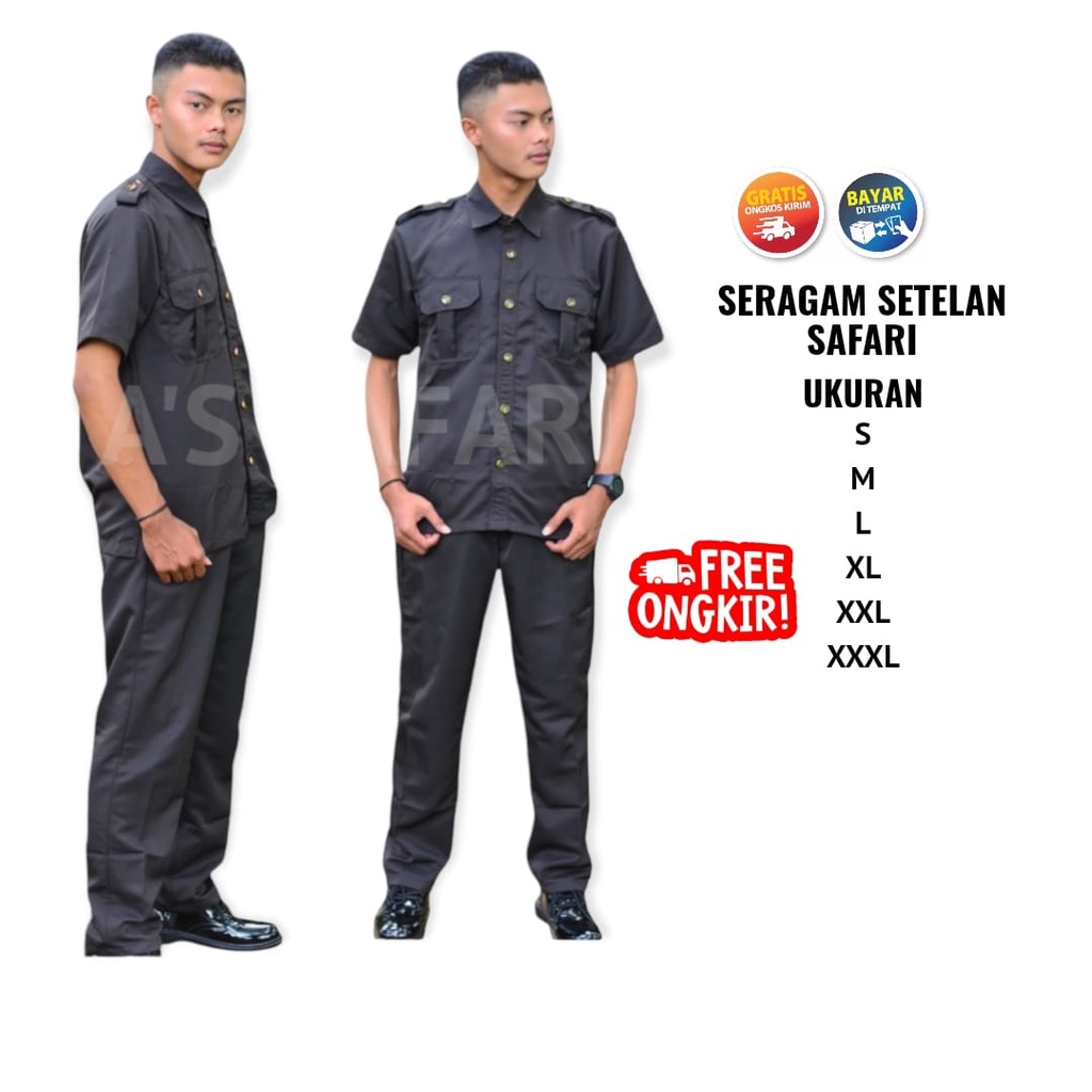 Setelan Seragam Safari Baju Safari Seragam Safari Security Satpam Tangan Pendek