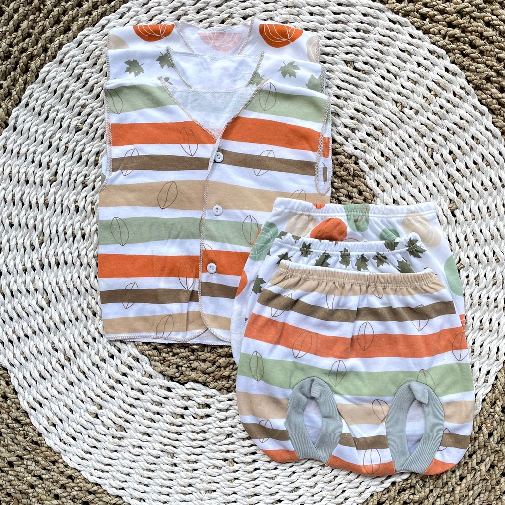 3 PCS Baju Bayi Lengan Kutung + Celana Pop Bayi Baru Lahir Baju Bayi Setelan Warna Kuning Celana Bayi Newborn Bayi Hadiah Lahiran Bayi DNW BABY