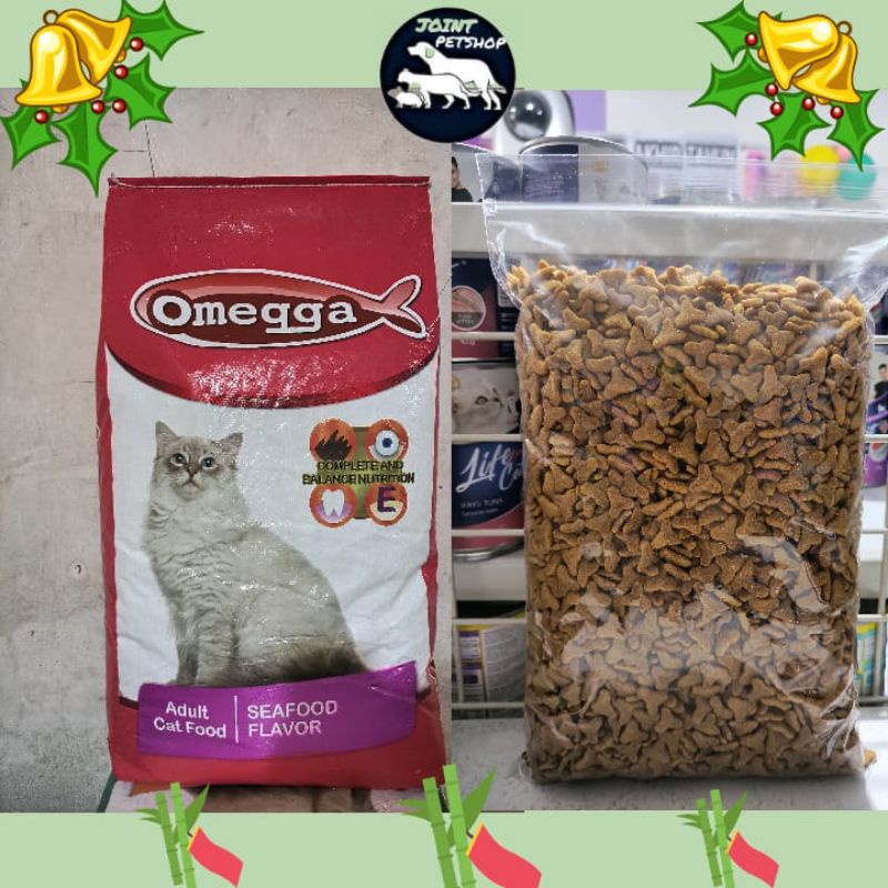 ( 5 PCS ) Makanan Kucing Omega Seafood Kemasan 1KG / 1kg × 5pcs Omegga Cat Seafood Repack