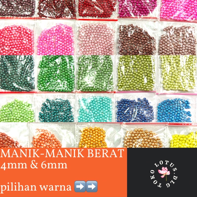 Mote manik mutiara berat mengkilat 4mm &amp; 6mm TULISKAN KODE WARNA DI CATATAN