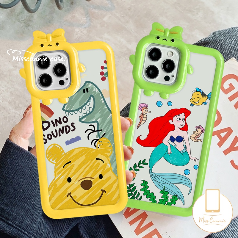 IPHONE Case Cocok Untuk Iphone8 7 6s 6 Plus 11 13 12 14 Pro Max XR XS Max 14 Plus X SE 2020 3D Bow-knot Little Monster Lensa Soft TPU Lucu Disney Mermaid Kartun Winnie the Pooh Cover