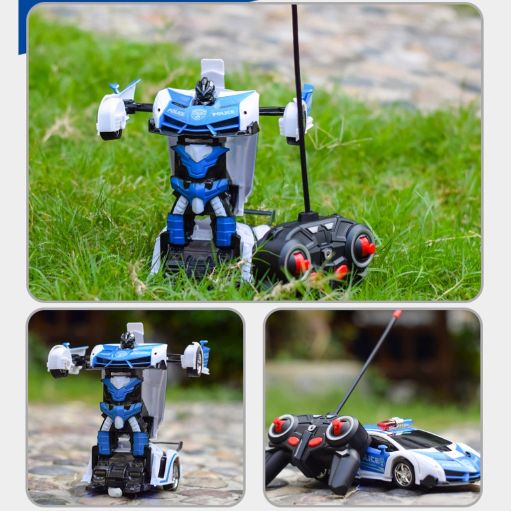 Anak RC Mobil Polisi Jadi Robot Remot Kontrol Mainan Transformer Car Remote Control Rechargeable