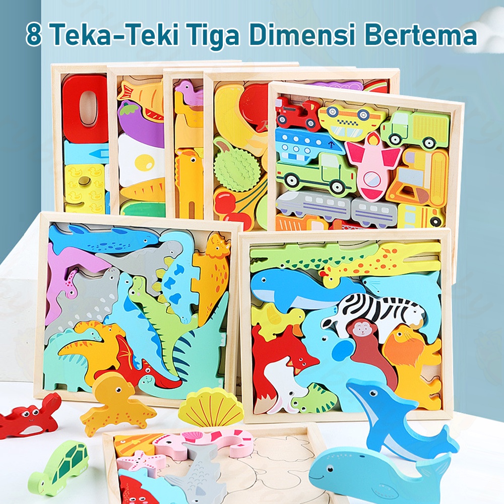 Ivorybaby Puzzle kayu mainan edukasi Wooden jigsaw puzzle cocokkan bentuk