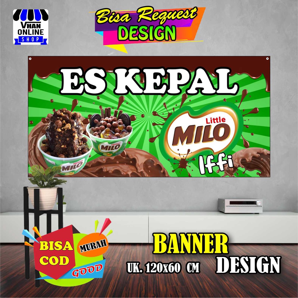 Spanduk Banner Es Kepal Milo, Es Viral, Ice Cream, Keren Bagus Murah