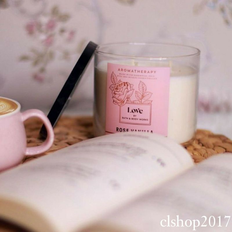 BBW AROMATHERAPY LOVE ROSE VANILLA 3-WICK SCENTED CANDLE LILIN WANGI 3 SUMBU BATH &amp; BODY WORKS PENGHARUM RUANGAN UKURAN BESAR