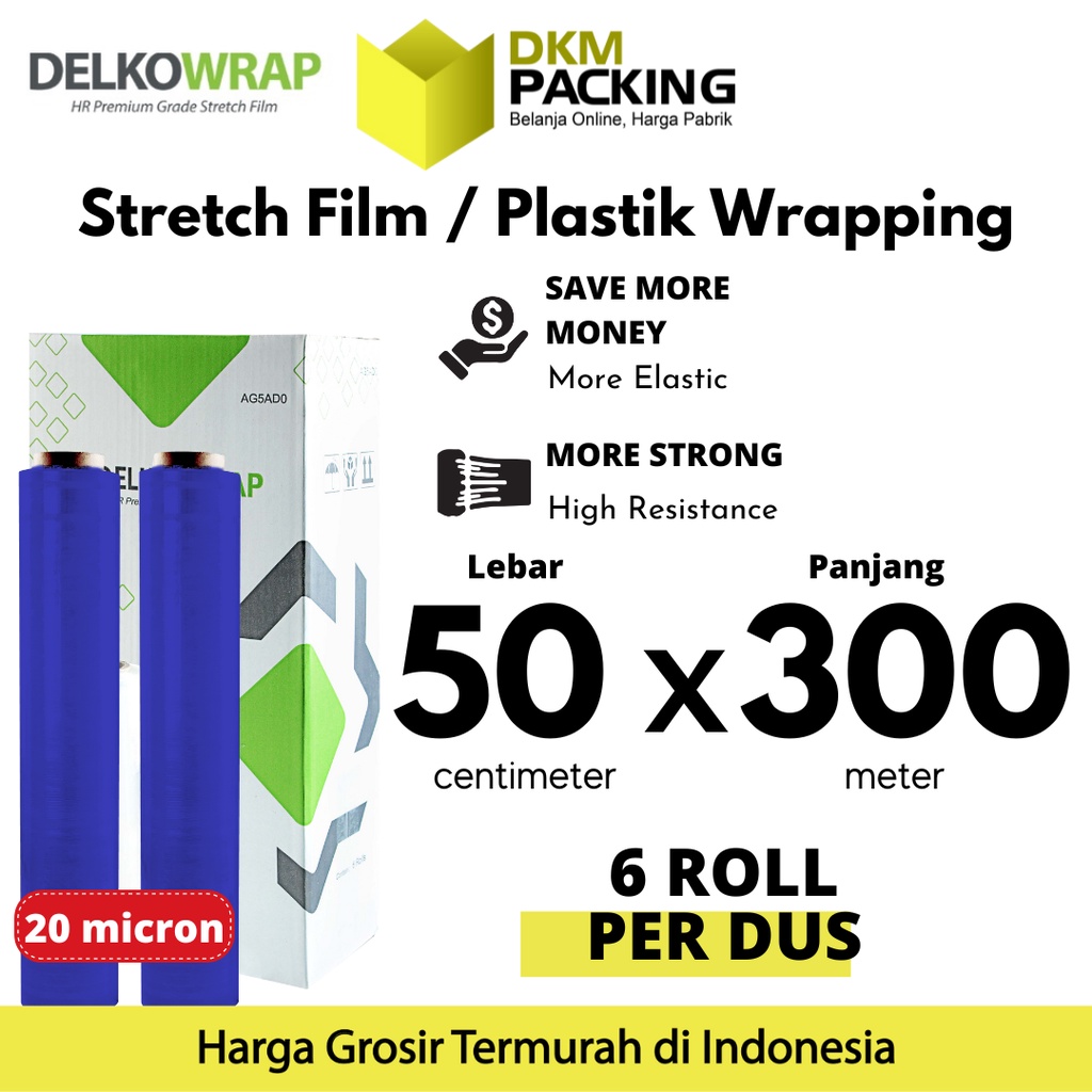 Plastik Wrapping Stretch Film 50cm x 300m BIRU DELKOWRAP /DUS
