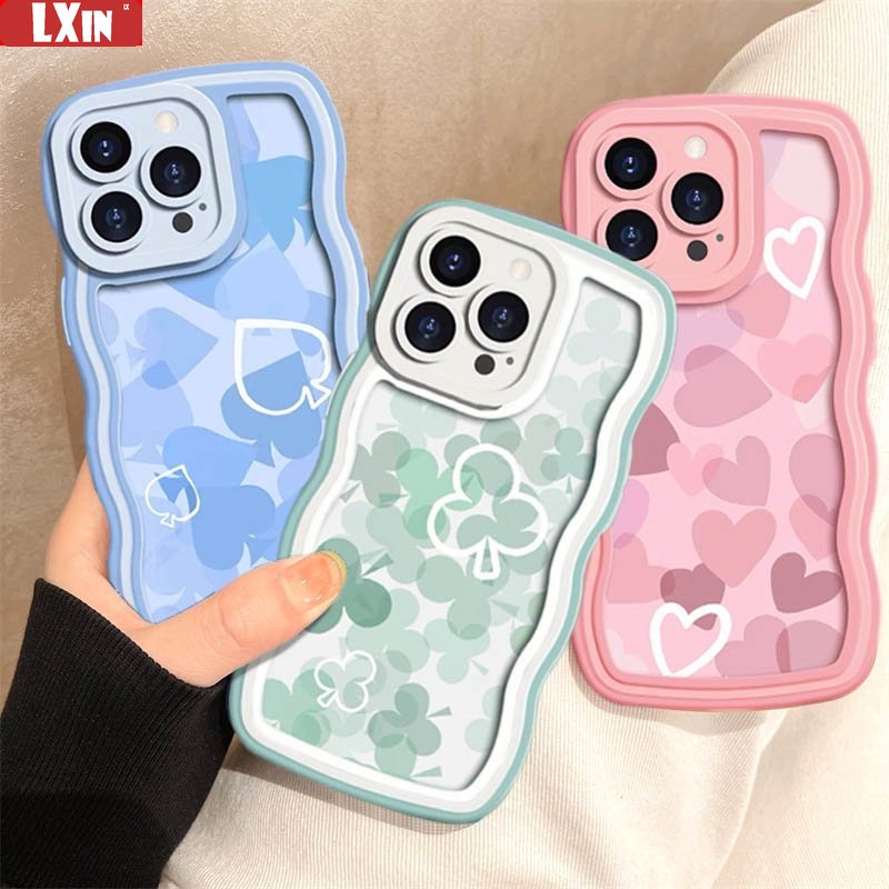 Oppo A17 A16 A77S A57 2022 A16K A95 A55 A96 A76 A12 A1K A5s A15 A54 A7 A53 A3s A31 A92 F9 F11 Reno5F Love Plum Blossom Spade Warna Cerah Desain Lukisan Gelombang Besar Case