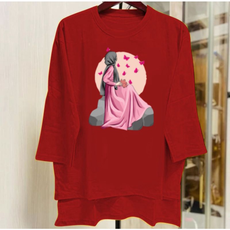 KAOS OVERSIZE WANITA HIJAB KUPU KUPU LENGAN 3/4