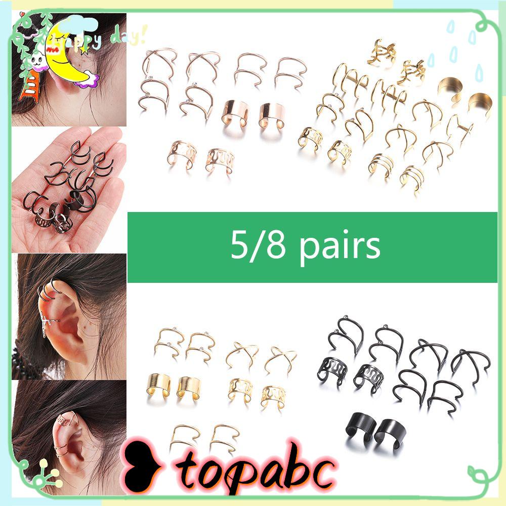 Top 5/8pasang Anting Tusuk Palsu Punk Rock Stainless Steel Ear Cuff