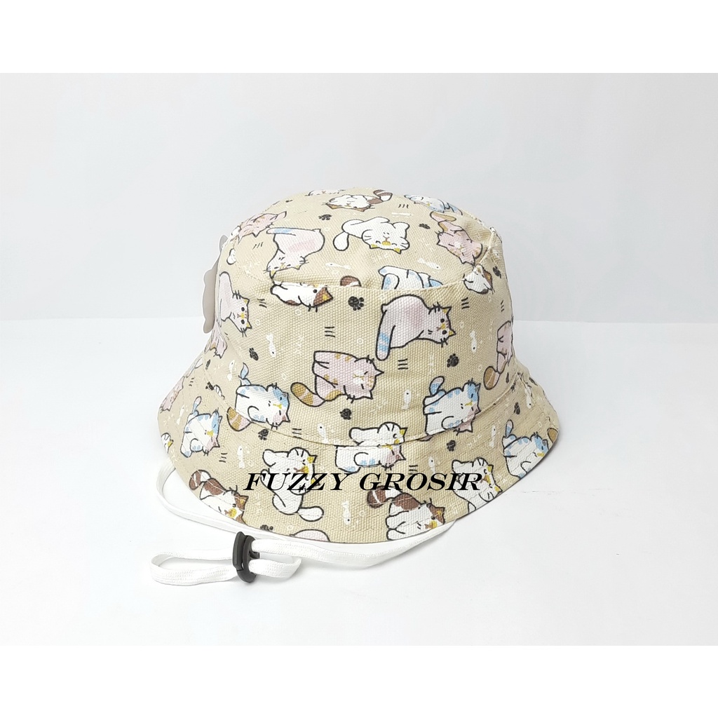 Topi Bucket Anak dan Balita Gambar Kucing Lucu Bahan Kanvas Premium Dengan Tali Perkiraan Usia 1-5 Tahun