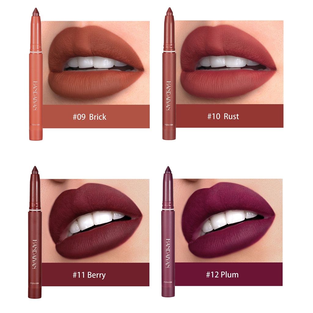 【 Baru】handaiyan Matte Lipstik Lip Crayon tahan lama anti air Smooth Lipstick pencils Lip Liner Antilengket Cup Lipliner