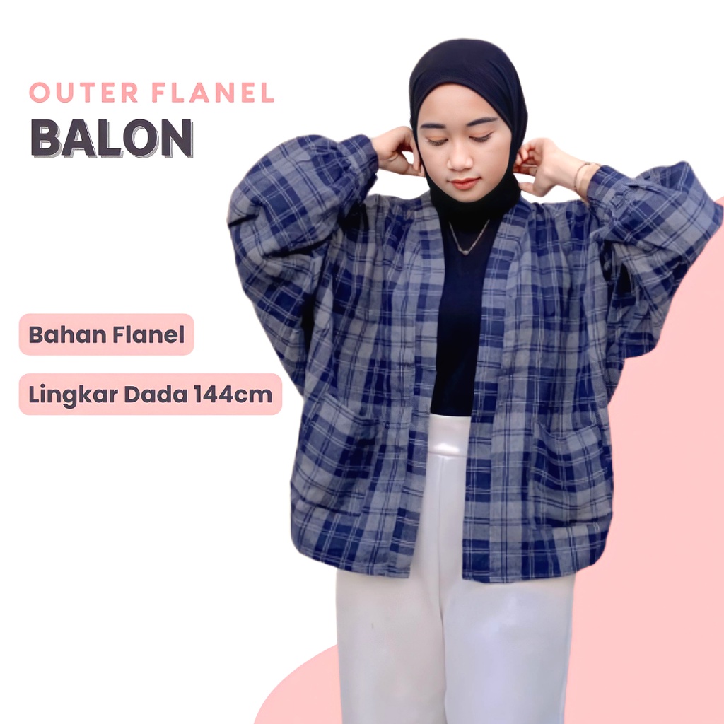 Outer Flanel Lengan Balon Grid Oversize Viral / Outer Flanel Wanita / Kemeja Outer Wanita Motif Kota
