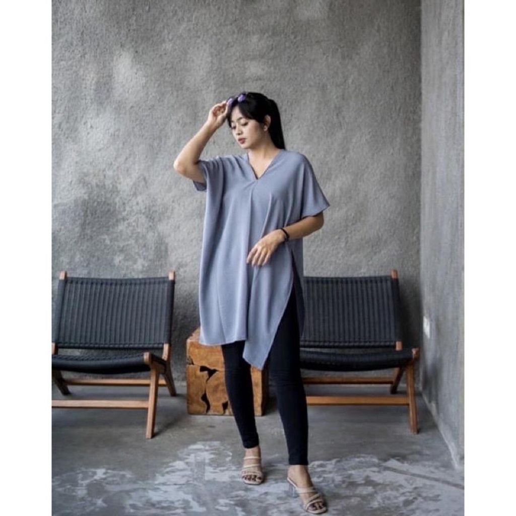 Tunik Wanita Nagita Long Square / Blouse wanita Kerja / Kaftan Tunik Crinckle Airflow