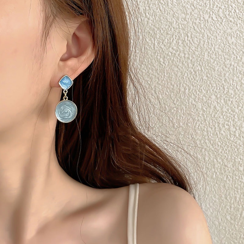 Anting Biru Perempuan Ins Korea Anting All-match Temperamen Trendi Baru S925 Anting Earrings