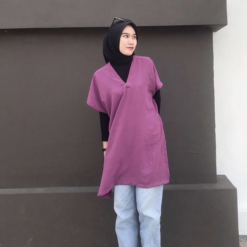 NAGITA LONG SQUARE CRINGKEL AIRFLOW BLOUSE Crinkle Atasan tunik wanita ByAdinda