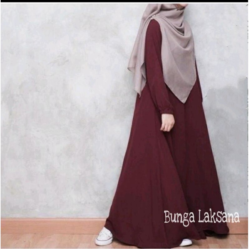 Abaya Turkey Hitam Tangan Kerut Basic Polos