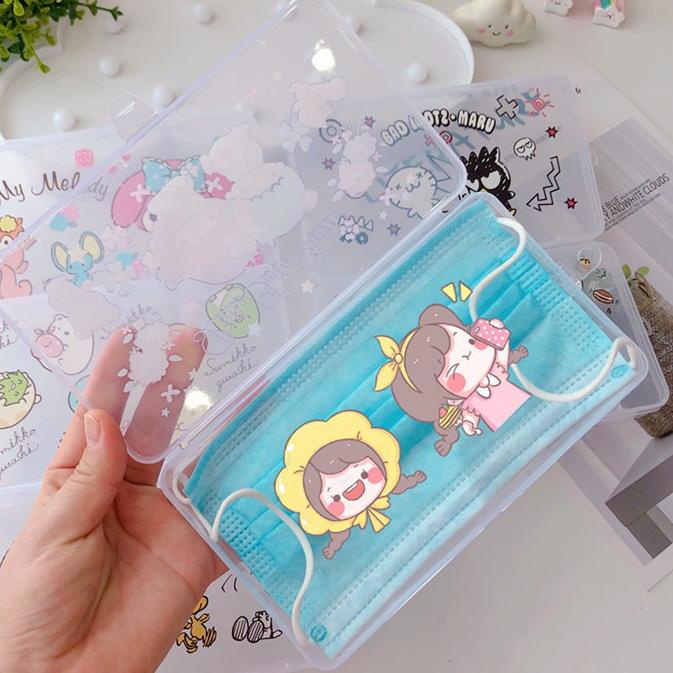 ELFYDO KTK003 Kotak Masker Karakter Lucu Tempat Penyimpanan Masker Berbahan Plastik Transparan