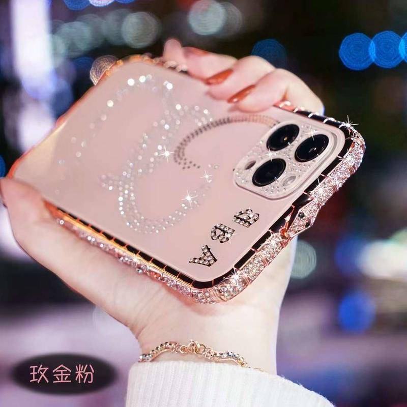 IPHONE Untuk iPhone14 13 12 11 Pro Max Plus Case Bling Bemper Berlian Imitasi Ular Inlay Metal Frame Back Cover Untuk iPhone14 iPhone13 iPhone12