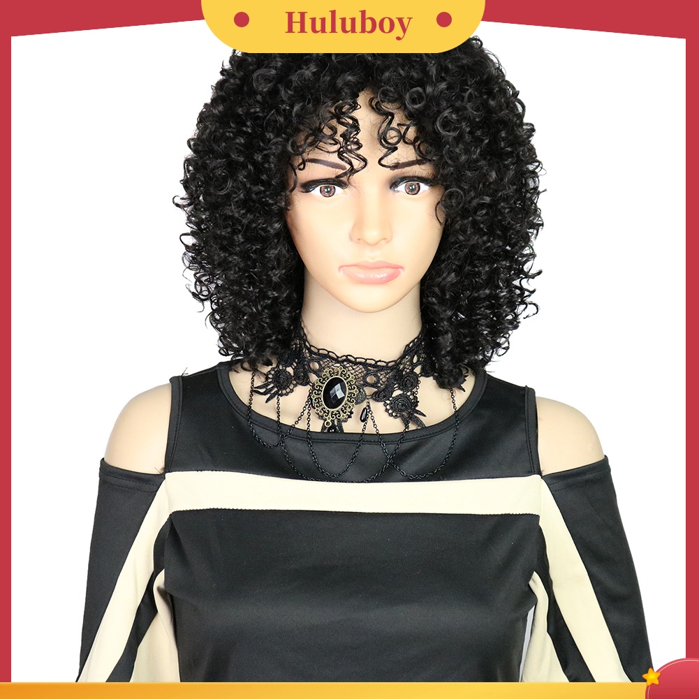 Wig Rambut Pendek Keriting Bahan Serat Suhu Tinggi Gaya Afrika Untuk Wanita