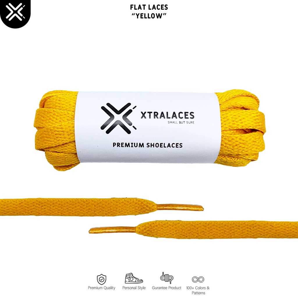 TALI SEPATU GEPENG KUNING YELLOW (FLAT LACES) | PREMIUM SHOELACES