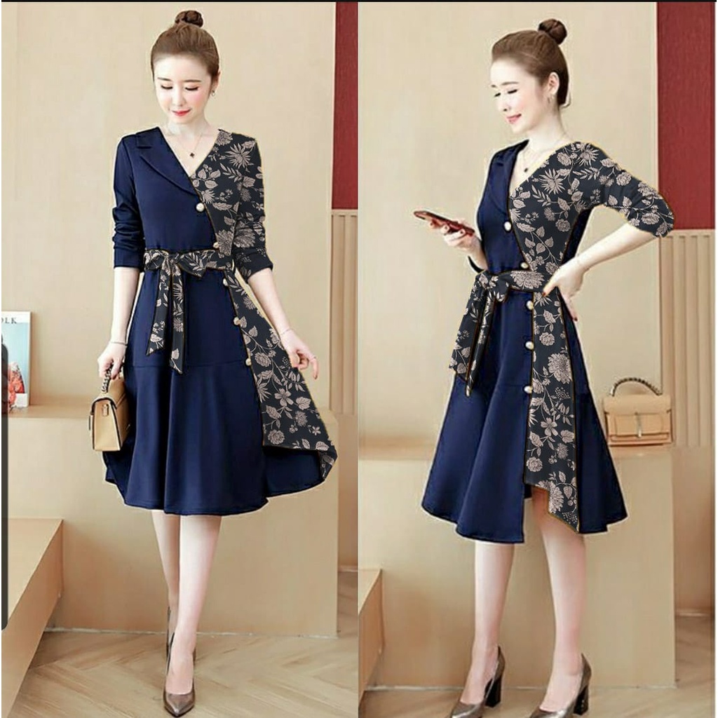 FWG - DRESS RAINSA / DRESS RAINSA BATIK / DRESS KOREA STYLE / BAJU DRESS MOTIF / BAJU WANITA / DRESS