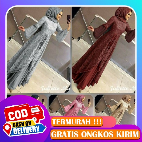 Gamis Bordir Crinkle Urugiri Dot Mix Bordir Gaun Pesta Layla Dress Busana Muslim Wanita Terbaru 2023