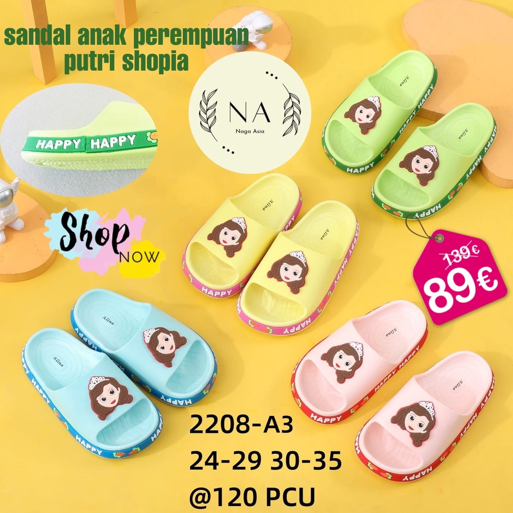 Sandal Selop Anak perempuan  BTS21 &amp; SOPIA 2208-A3 / 2222-1 (24-35) /Sandal import anak trandy &amp; termurah