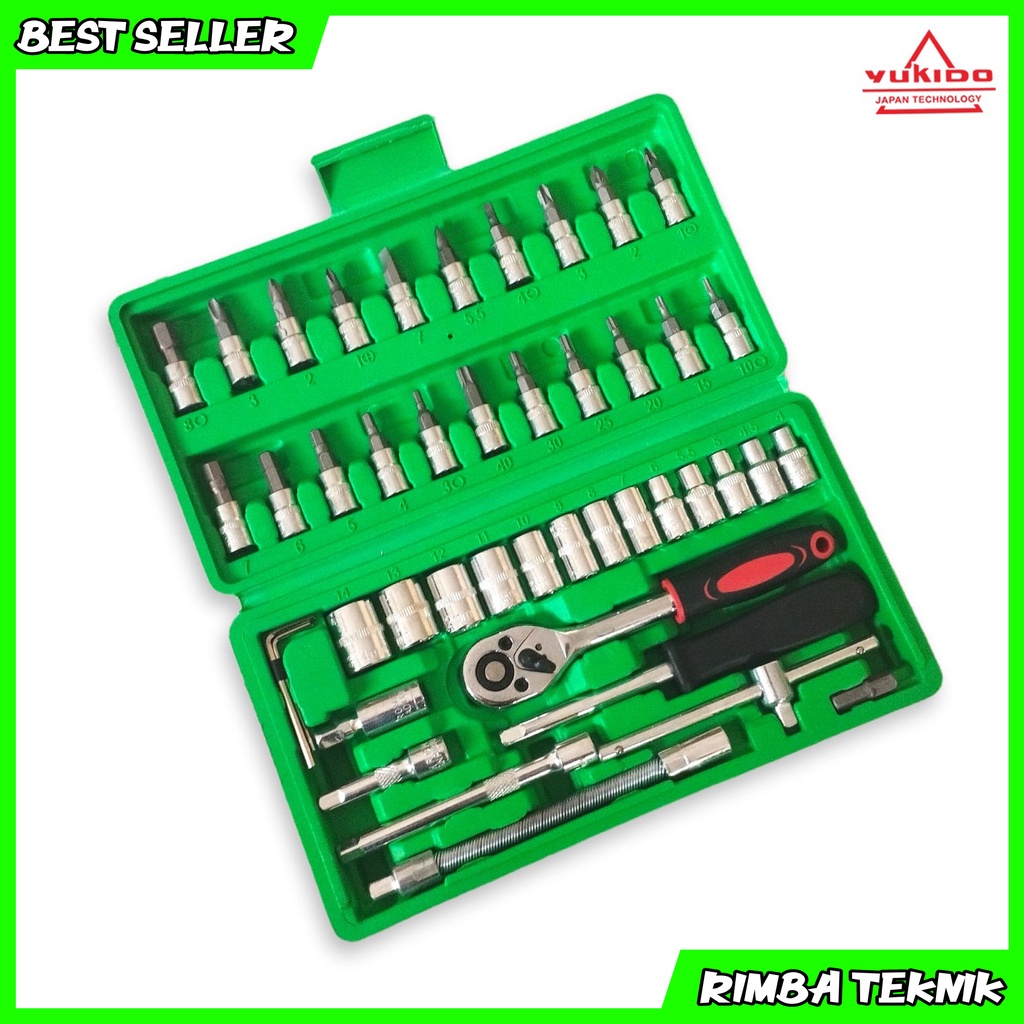 Kunci Sok Set 46 PC Set Socket (1/4 &quot;) ELLKA Full Lengkap Socket Tool Kit Pas Ring L Motor Mobil YUKIDO