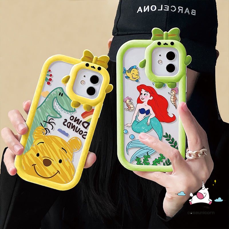 IPHONE Casing Lensa 3D Bow-knot Monster Kecil Kompatibel Untuk Iphone11 13 12 14 Pro Max8 7 6s 6 Plus XR XS Max 14 Plus X SE 2020siku Kartun Mermaid Lucu Winnie the Pooh Dinosaurus Soft Cover