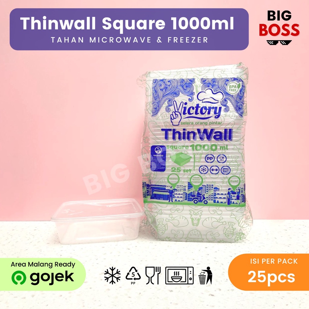 [ISI 25 PCS] Thinwall Victory Square 1000ml 1500ml 2000ml 3000ml / Kotak Makan Plastik Persegi / Food Container Food Grade