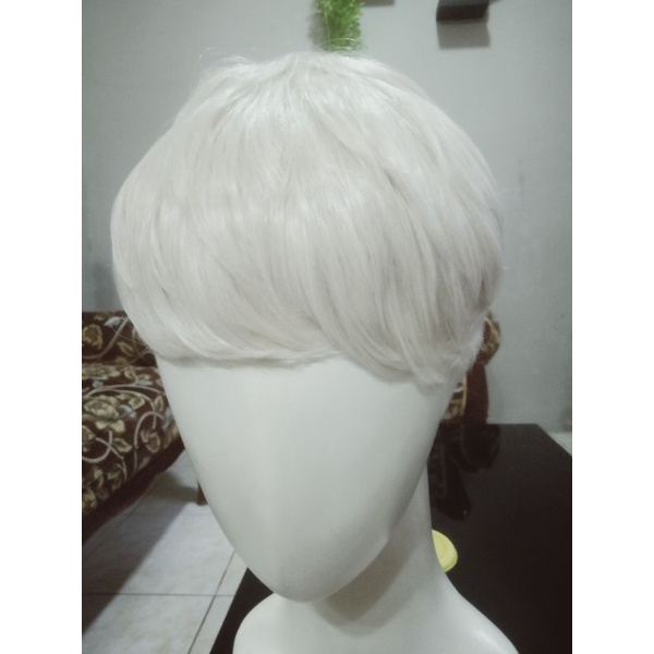wig pria pendek warna putih