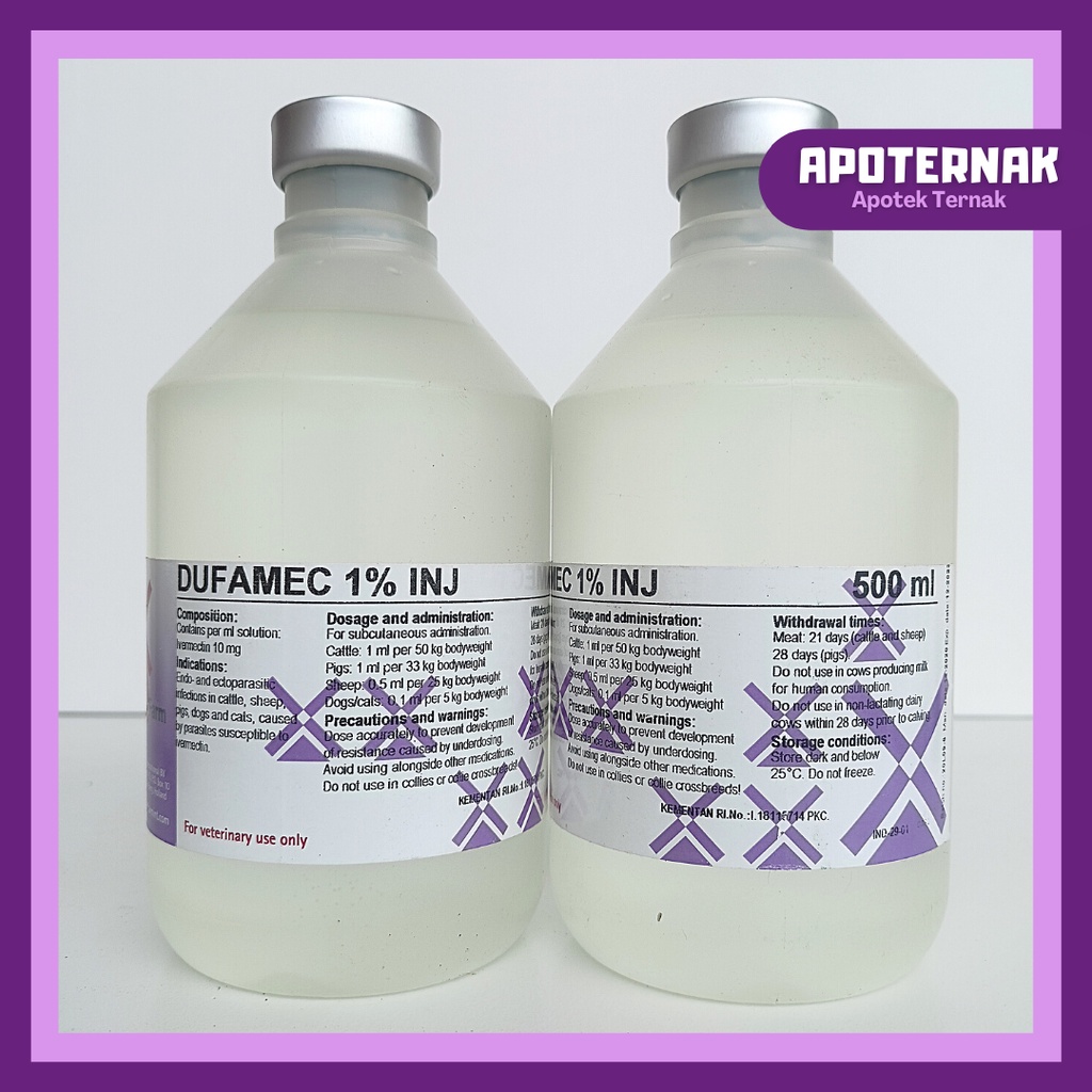 DUFAMEC 1% Injeksi 500 mL | Obat Scabies Gudig Kutu dan Cacing Pada Sapi Kambing Domba dan Babi | DutchFarm