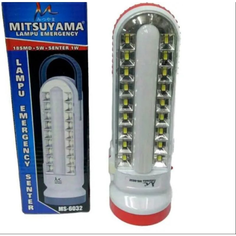 Lampu Emergency + Senter Cas Tahan 12 Jam Super Terang 18 LED 1/5 Watt Mitsuyama