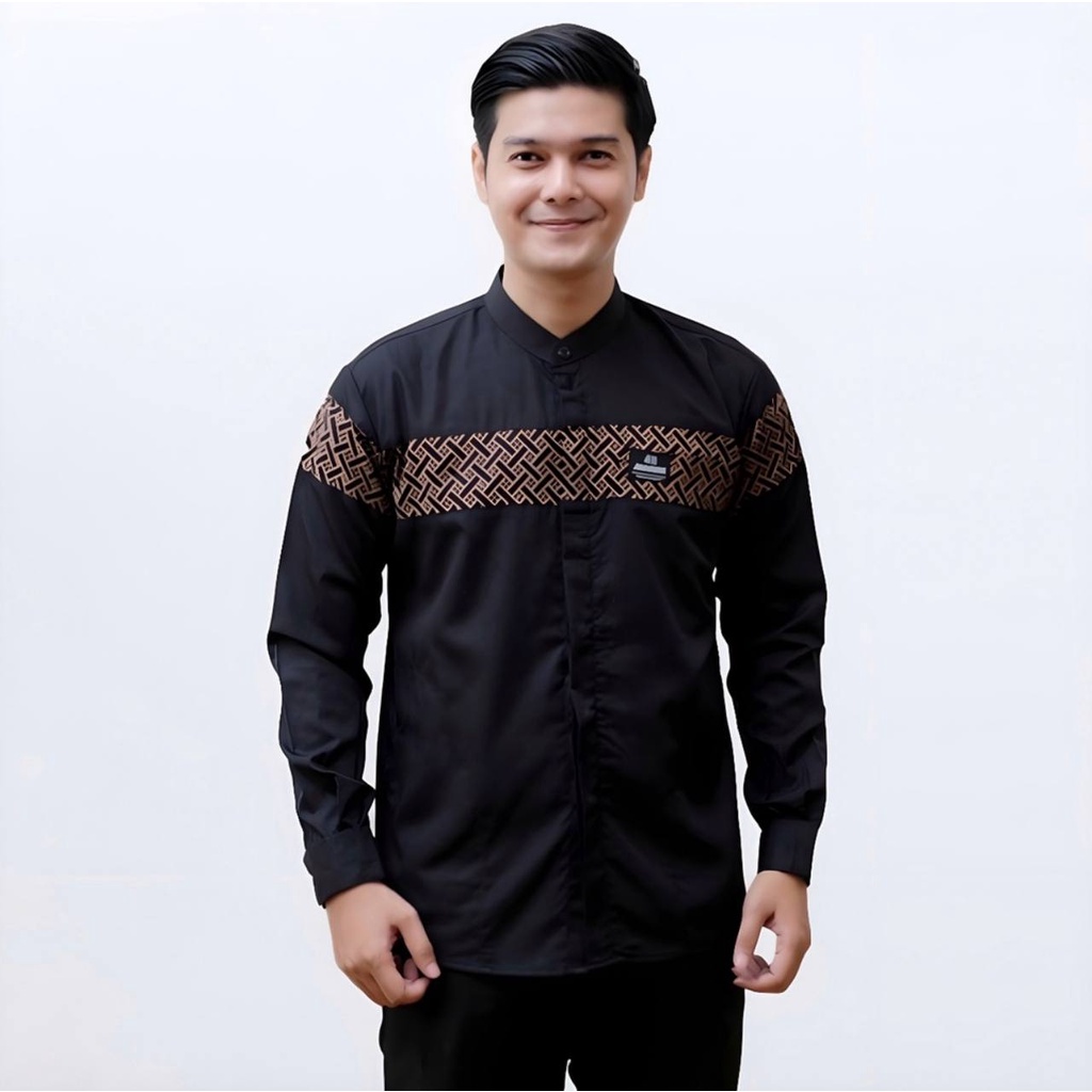 Baju Koko Pria Dewasa Lengan Panjang Motif Kobata Qynang Kombinasi Batik Terbaru