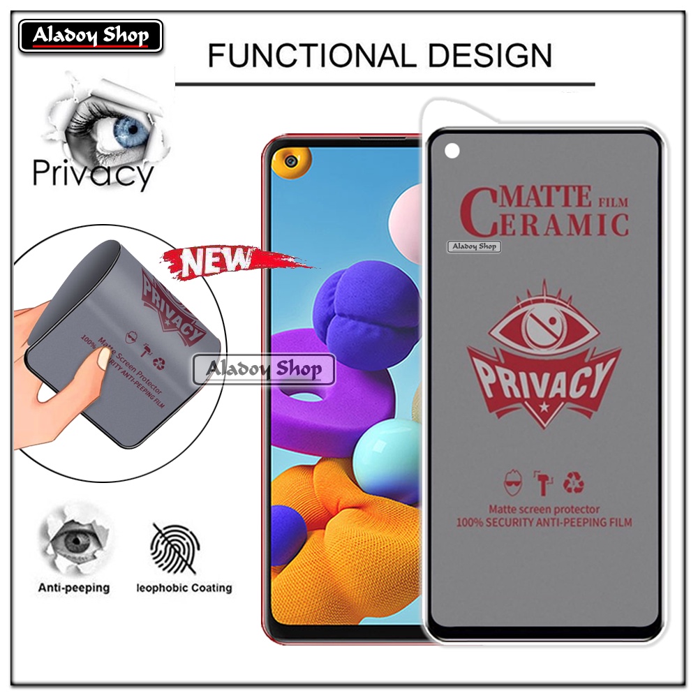 Tempered Glass Anti SPY Samsung A21S Anti Gores Privacy + Tempered Glass kamera dan Skin Carbon