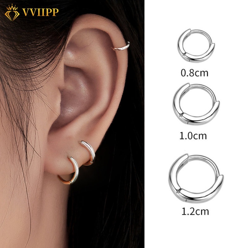 Anting Tindik Lingkaran Kecil Korea Anting Tindik Emas Perak Hoop Earrings Ear Buckle Perhiasan Aksesoris