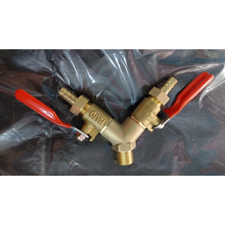 Nepel Y Kran kompresor 1/4" cabang 2 Konektor kuningan 1/4 inch