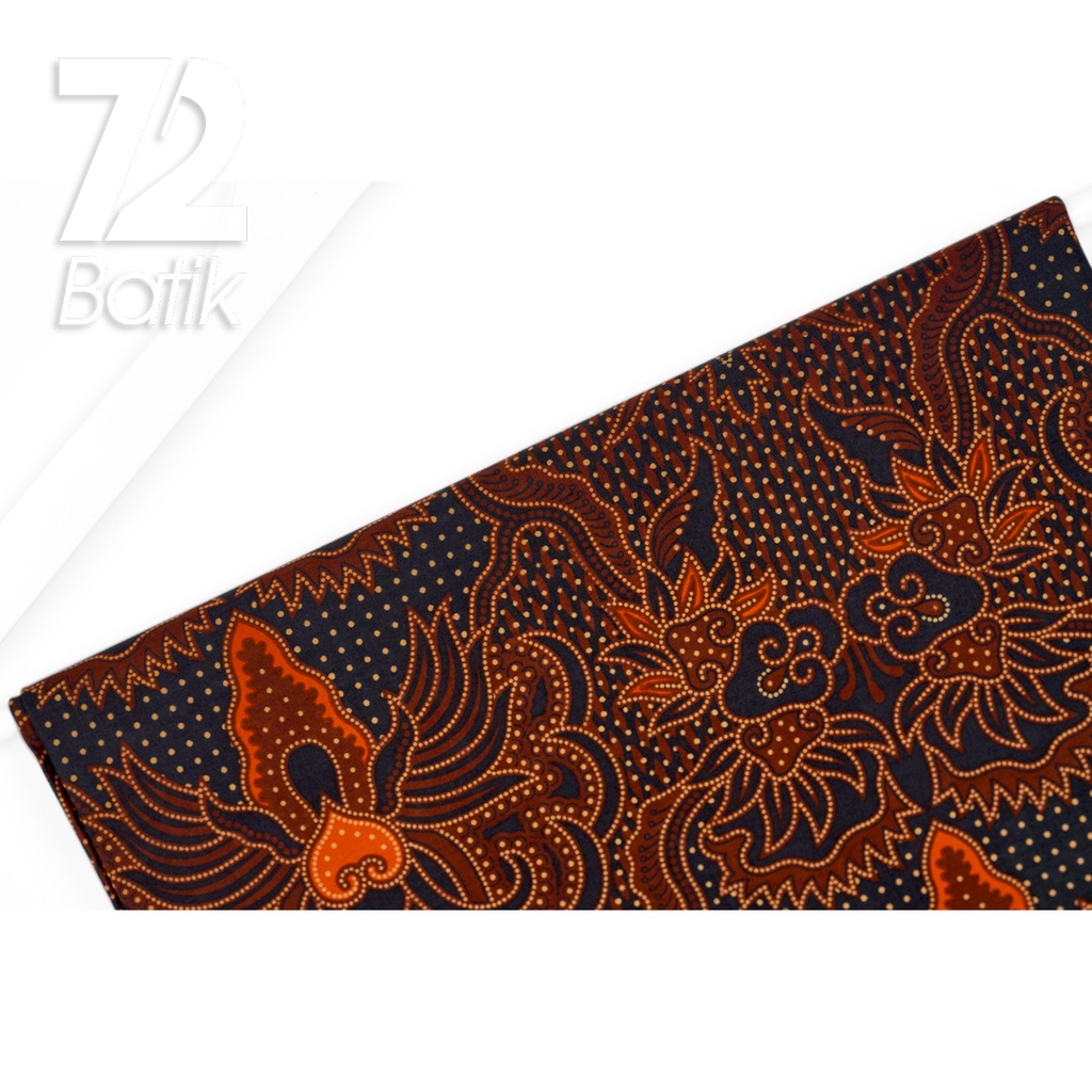 KAIN BATIK KATUN Premium Motif Mahkota Warna Orange Hitam 723007 Cap 72IL Jarik Jarit Samping Kebat Panjang Batik Katun Modern Premium Bahan Seragam Batik Pernikahan Kantor Keluarga Murah Kamen Jadi Batik Bali Lembaran