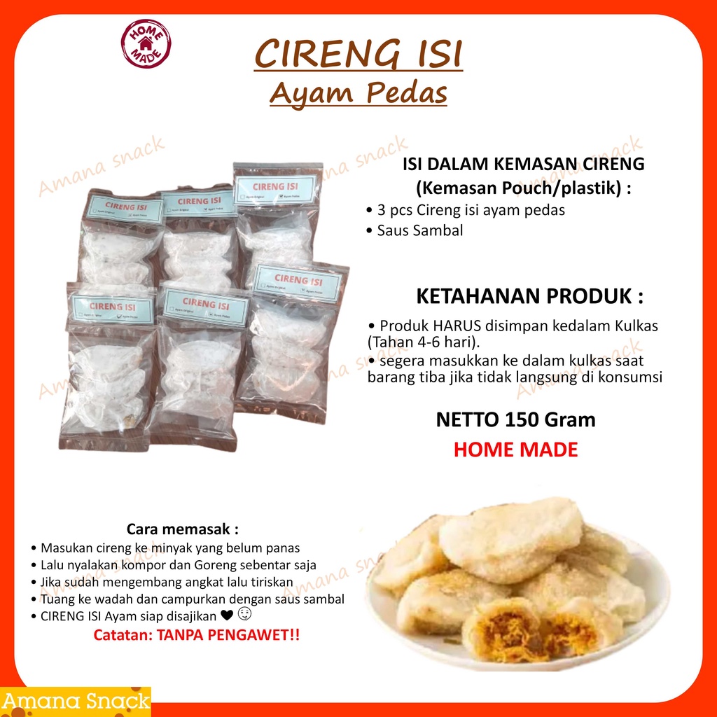 Cireng Isi ayam Original dan pedas Mercon lezat, AMANASNACK Tangerang selatan