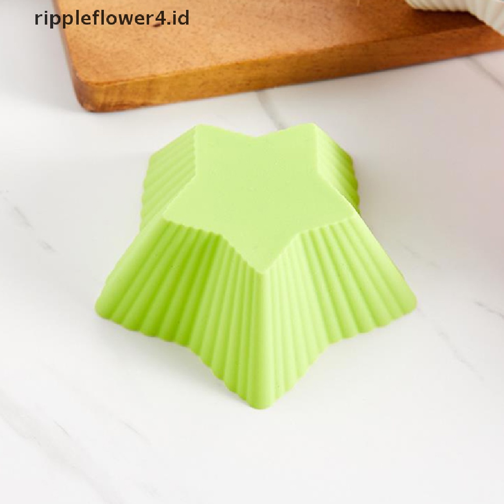 {rippleflower4.id} 4pcs/set Mini Persegi Segi Lima Bulat Bentuk Hati Silikon Muffin Kue Cetakan Baking Aksesoris~