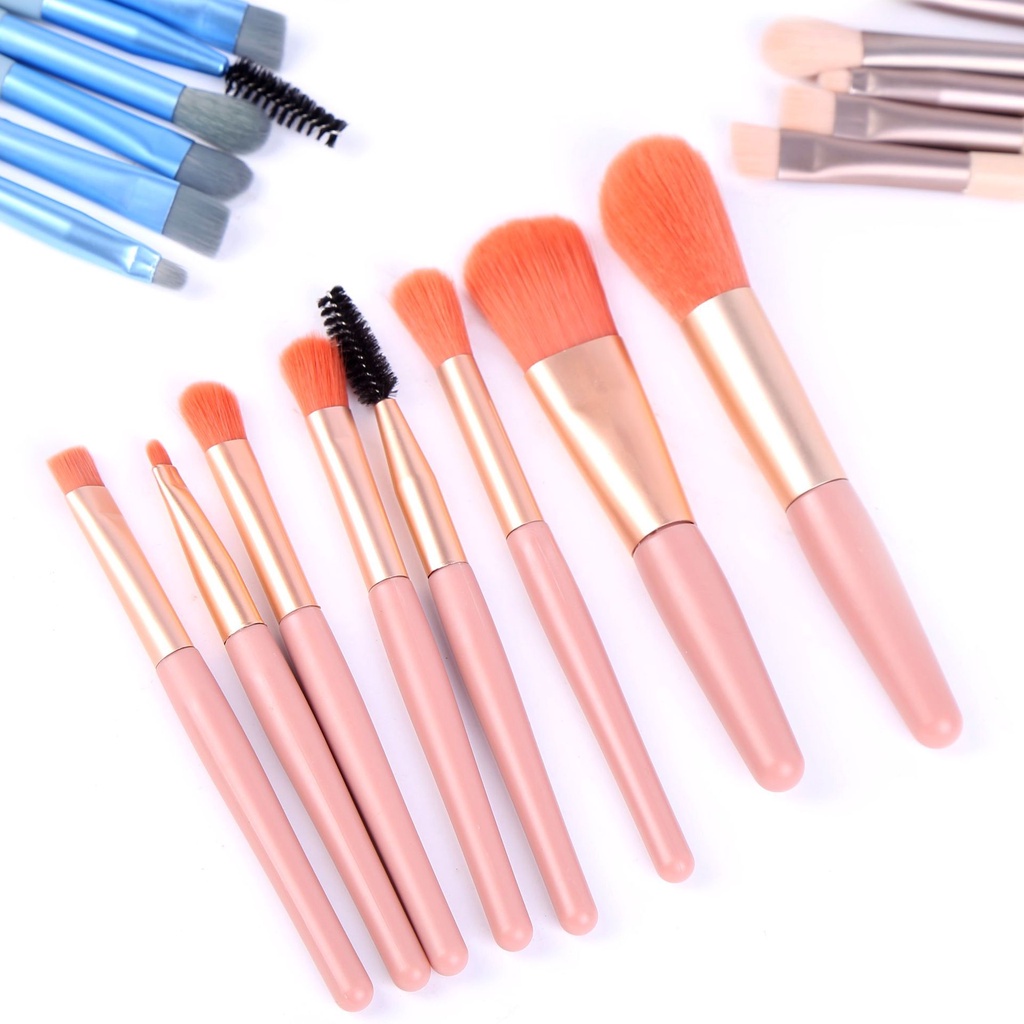 Tmall88 Kuas Set Make Up 8 pcs + Pouch Set Mini Travel Make Up Brush