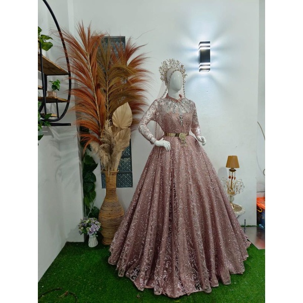 GAUN PENGANTIN MEWAH/GAUN WARNA  ROSE GOLD