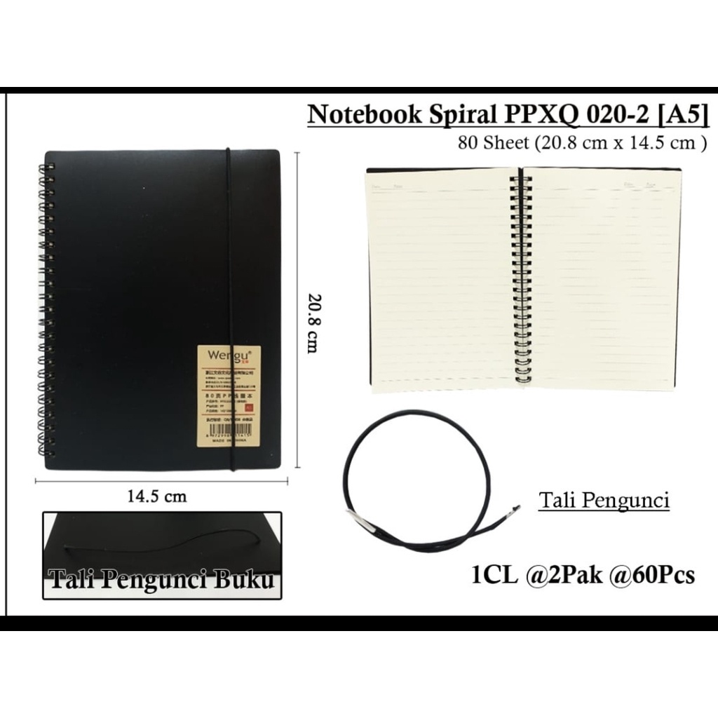 

buku note book spiral ppxq 020-2 A5 80 lembar plus tali pengunci seminar