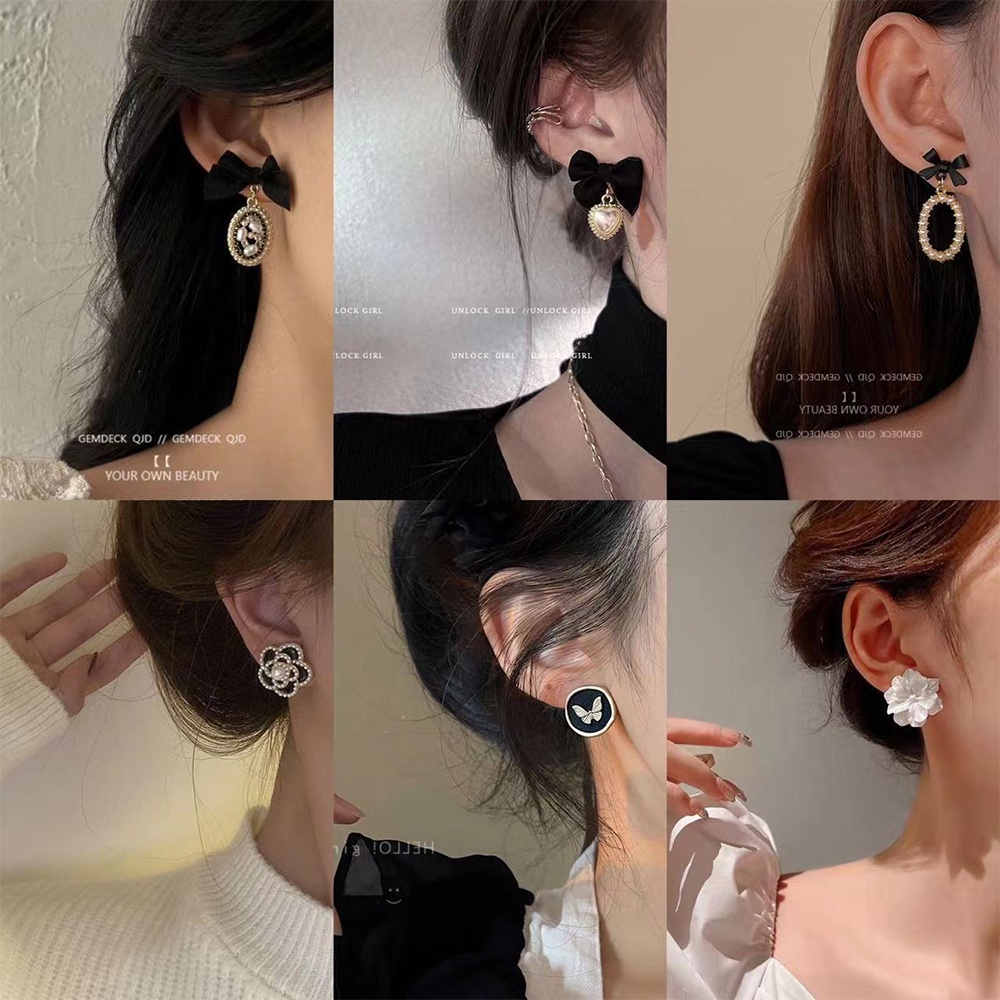 IFYOU Fashion Busur Kamelia Mutiara Anting Kamelia Untuk Wanita Vintage Perak Stud Earrings Perhiasan Aksesoris