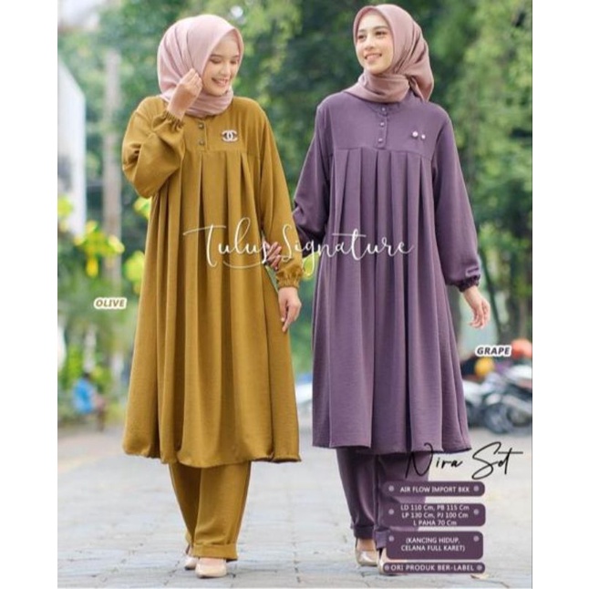 Nira Set/Stelan Long Tunik Cringkle Airflow Free Bross