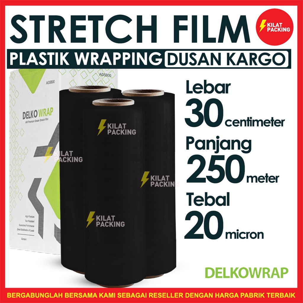 

Stretch Film HITAM 30CM x 250M Plastik Wrapping Delkowrap DUS 12 Pcs