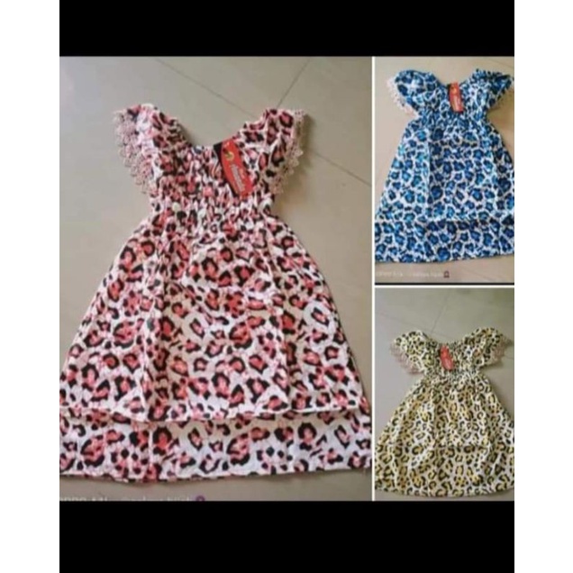 DRES ANAK SERUT MOTIF MACAN/DENGAN KOMBINASI RENDA/ATASAN ANAK PEREMPUAN USIA 2 SAMPAI 4TAHUN