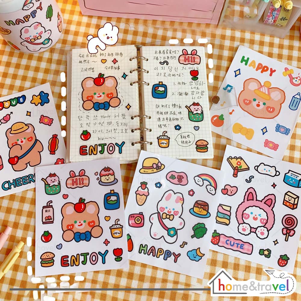 HOVELSHOP Stiker Aesthetic Lucu Imut Beruang Kelinci Murah Dekorasi Anak HP Tumbler Laptop Hiasan Warna Warni